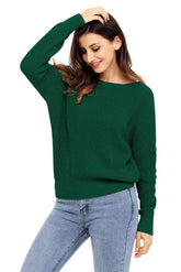 Winter Casual Loose Long Sleeve Solid Color Backless Boat Neck Cross Back Hollow-out Sweater Sai Feel